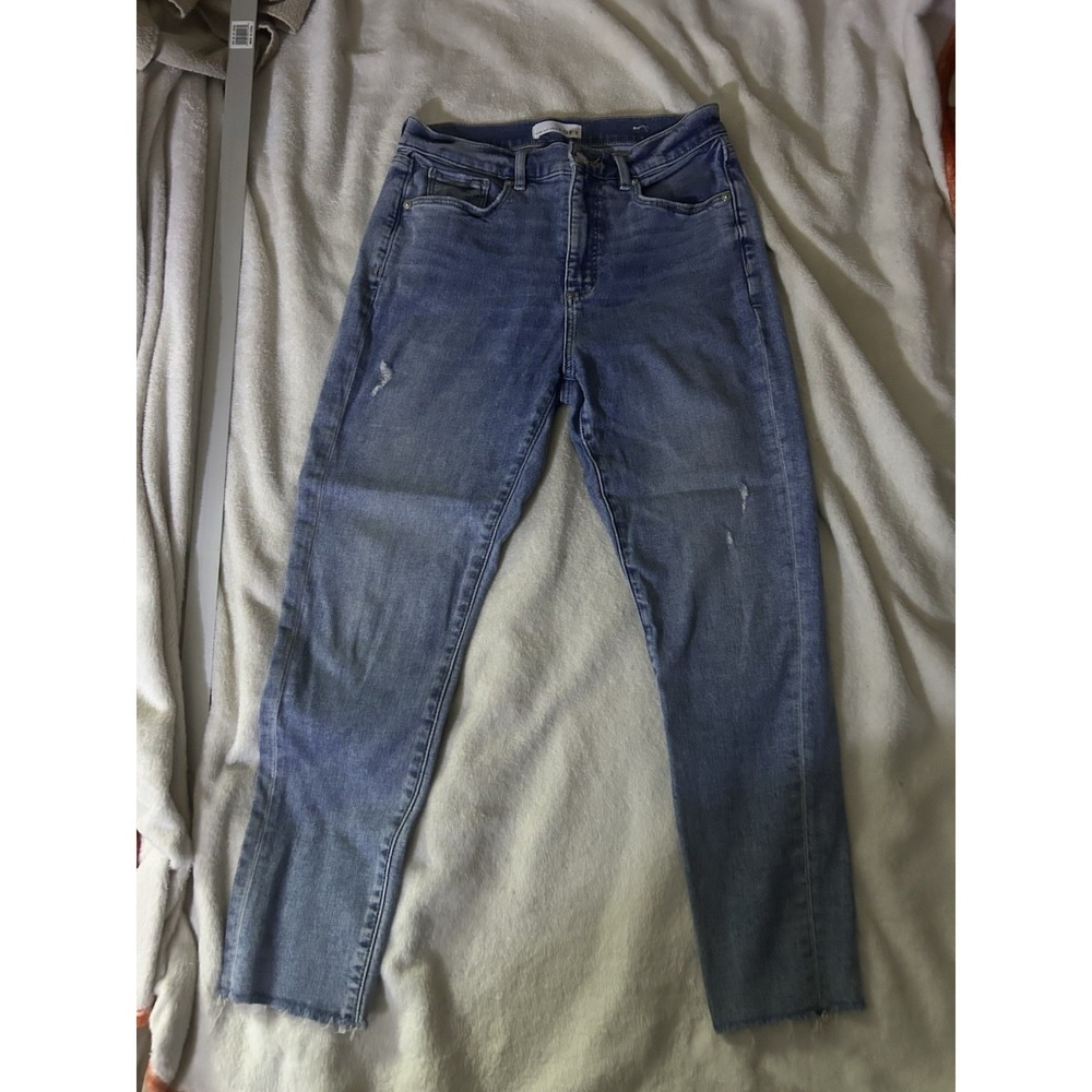 LOFT The Skinny Jeans Womens 29/8 Blue Distressed Raw Hem Ankle Stretch Denim